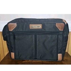 Vintage Pan Am Messenger Travel Shoulder Bag Black Brown Canvas World Wide Inc